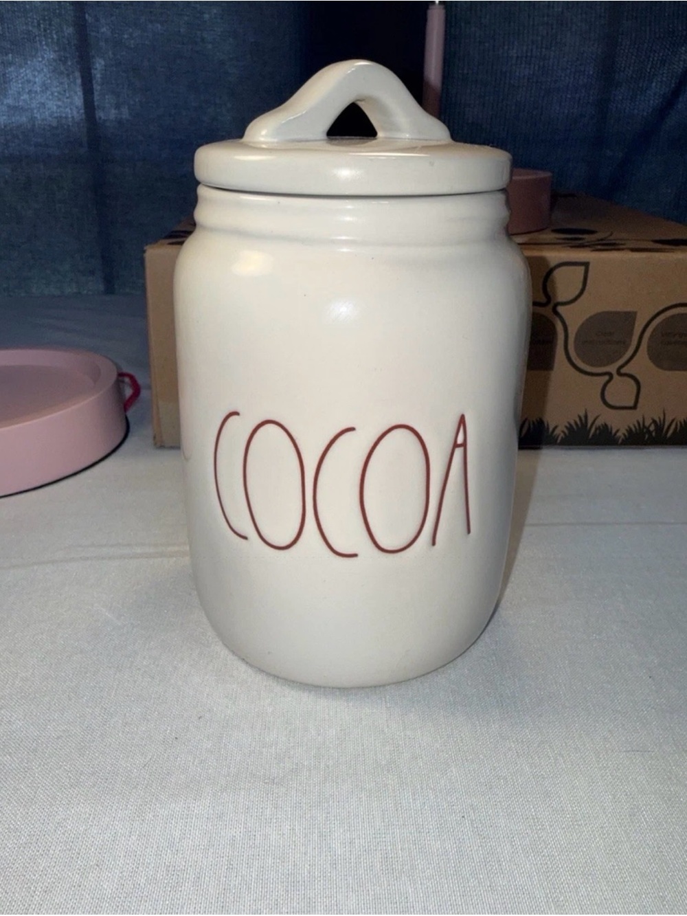 Rae Dunn COCOA Canister Ceramic Red Lettering Artisan Collection by Magenta